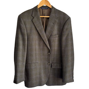 Vintage Coppley Lambswool Sport Coat 44R Brown Blue Plaid Blazer Made in Canada